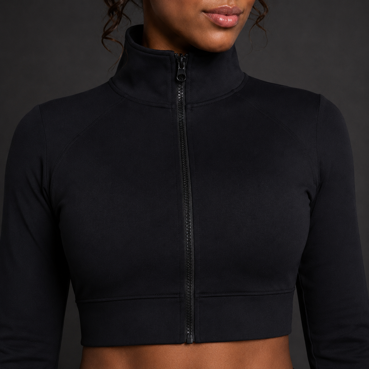 KORE Elevated Layer Jacket — close-up of high collar and matte zipper detail